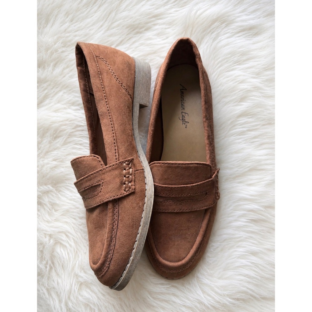 American Eagle Sz 7 Womens Brown Slip On Penny Loafers Preppy Old Money Minimal